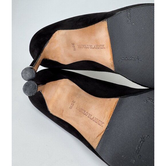 Manolo Blahnik Bipunta Size 39,5 Black Suede Leather Pumps Silver Heel Detail - Picture 11 of 11
